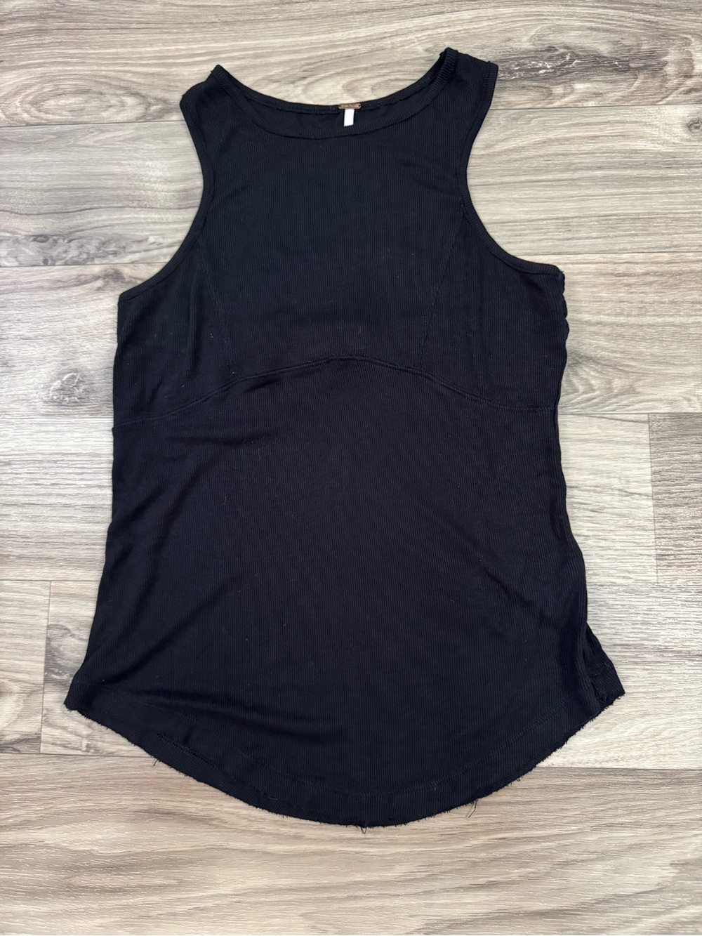 Free People Black High Neck Rib Knit Tank Top with Hook and Eye Closure Medium